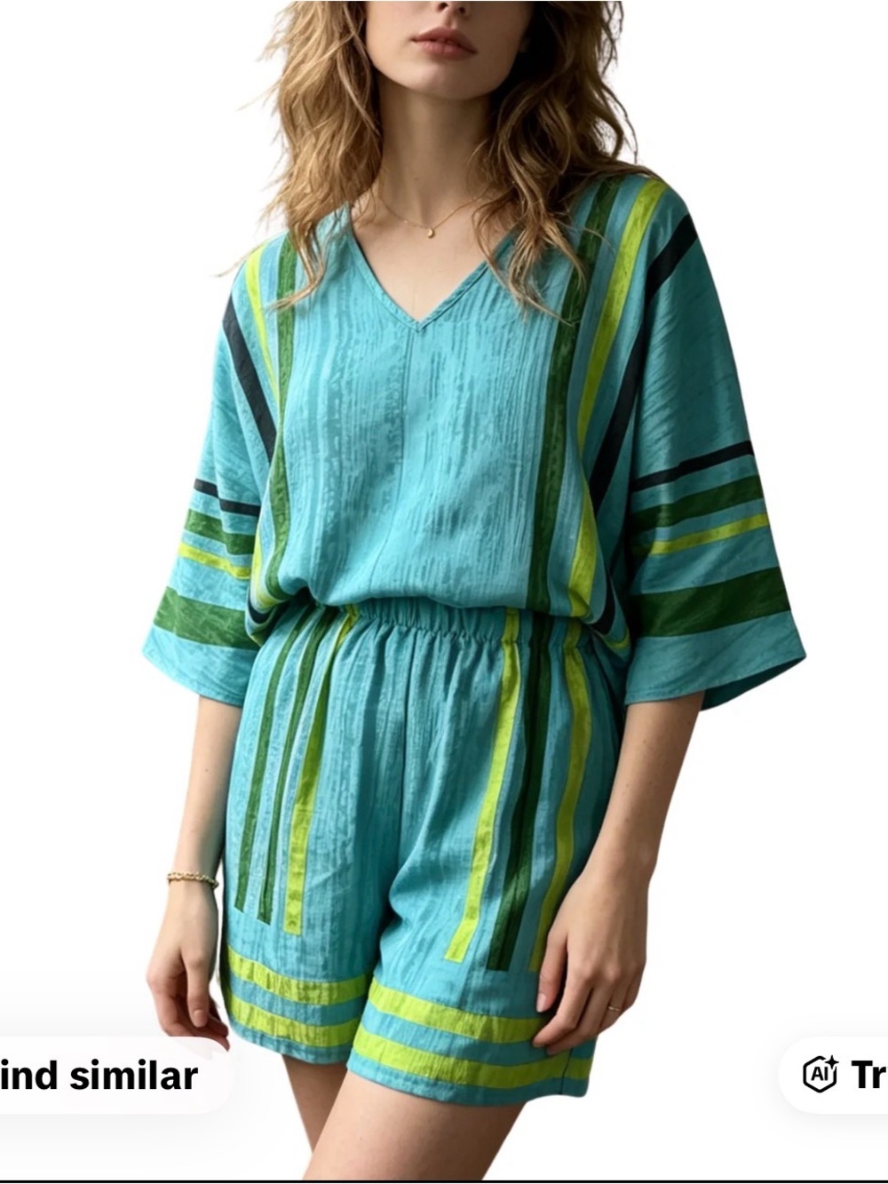 NWT Turquoise Striped Too and Short Set Size XXL